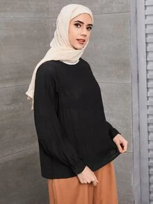 DAZY Flounce Sleeve Keyhole Back Blouse - Black - View 3