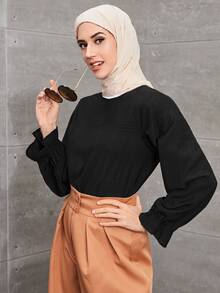 DAZY Flounce Sleeve Keyhole Back Blouse - Black - View 5