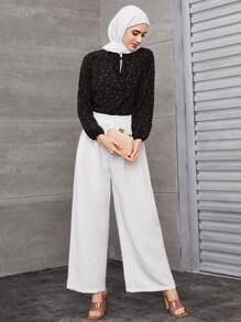 Mulvari 愛心圖案木耳褶皺邊繫帶領襯衫 - 黑色 - 查看 6