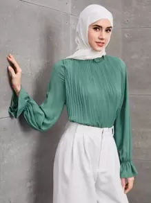 Mulvari Ruffle Trim Pleated Blouse - Cadet Blue - View 1