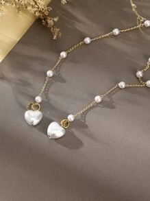 Faux Pearl Decor Flower Design Hair Claw - Beige - View 4