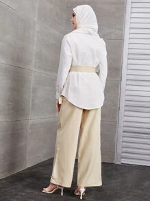 Modelyn 雙色不對稱下擺腰帶上衣和褲子 - 彩色 - 查看 2