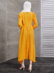 Mulvari Đầm Ngọc trai Xù màu trơn Thanh lịch - Màu vàng - Xem 2