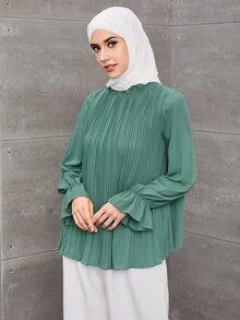 Mulvari Ruffle Trim Pleated Blouse - Cadet Blue - View 4