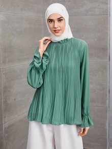 Mulvari Ruffle Trim Pleated Blouse - Cadet Blue - View 5