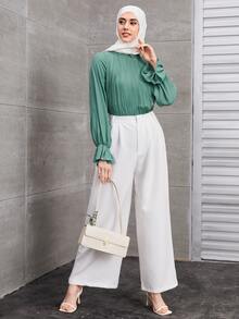 Mulvari Ruffle Trim Pleated Blouse - Cadet Blue - View 6