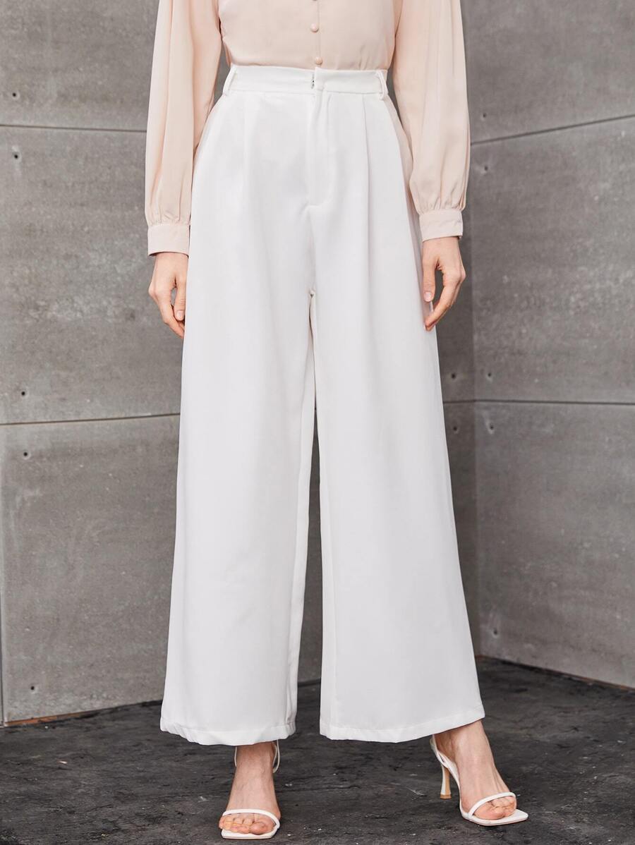 Firerie Plicated Detail Wide White Leg Pants - White - View 1