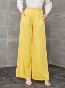 Double Crazy Women's Solid Color Loose Elegant Wide-Leg Pants, Suitable For All Seasons, Including Concerts - Yellow - View 1