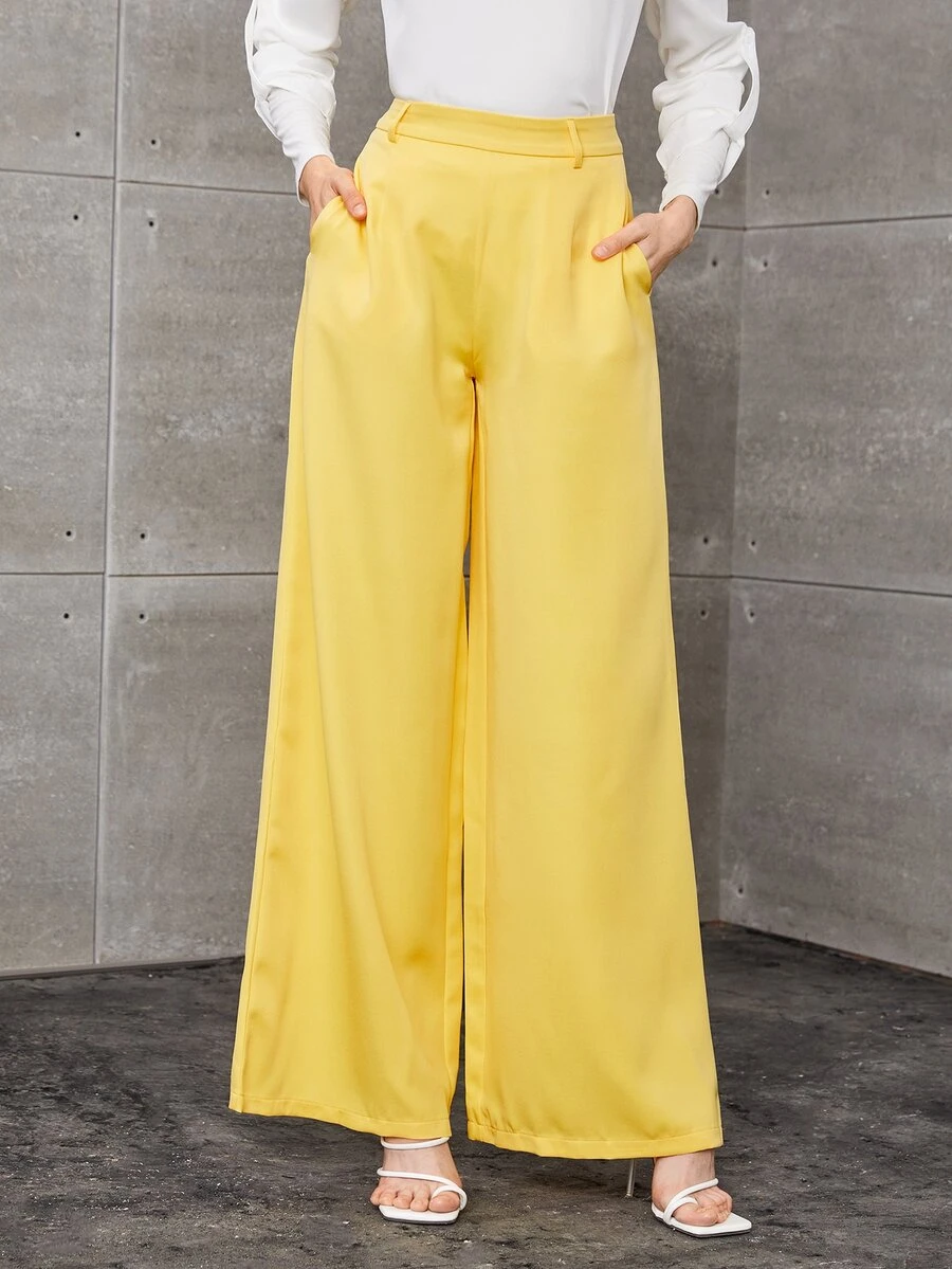 Double Crazy Women's Solid Color Loose Elegant Wide-Leg Pants, Suitable For All Seasons, Including Concerts - Yellow - View 1