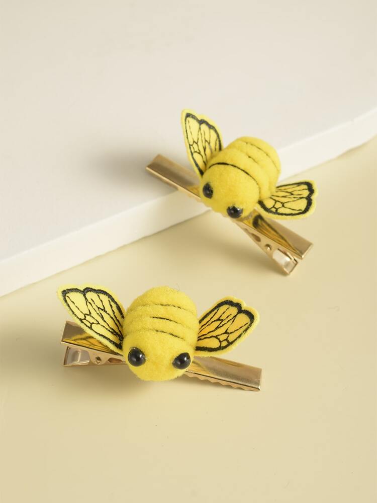 2pcs Cartoon Bee Decor Alligator Hair Clip Cute Claw Clips Hair Claws Hair Barrettes, School Stuff, Hair Accessories, Head Accessories, Hairpin