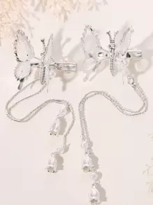 2 chiếc kẹp tóc trang trí hình con bướm thanh lịch - Bạc - Xem 1