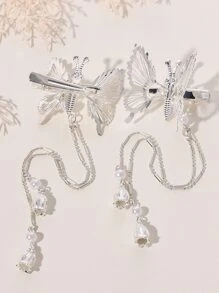 2 chiếc kẹp tóc trang trí hình con bướm thanh lịch - Bạc - Xem 2