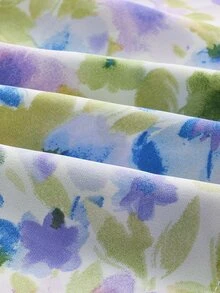 Floral Print Ruched Bust Ruffle Hem Halter Skort Romper - Multicolor - View 3