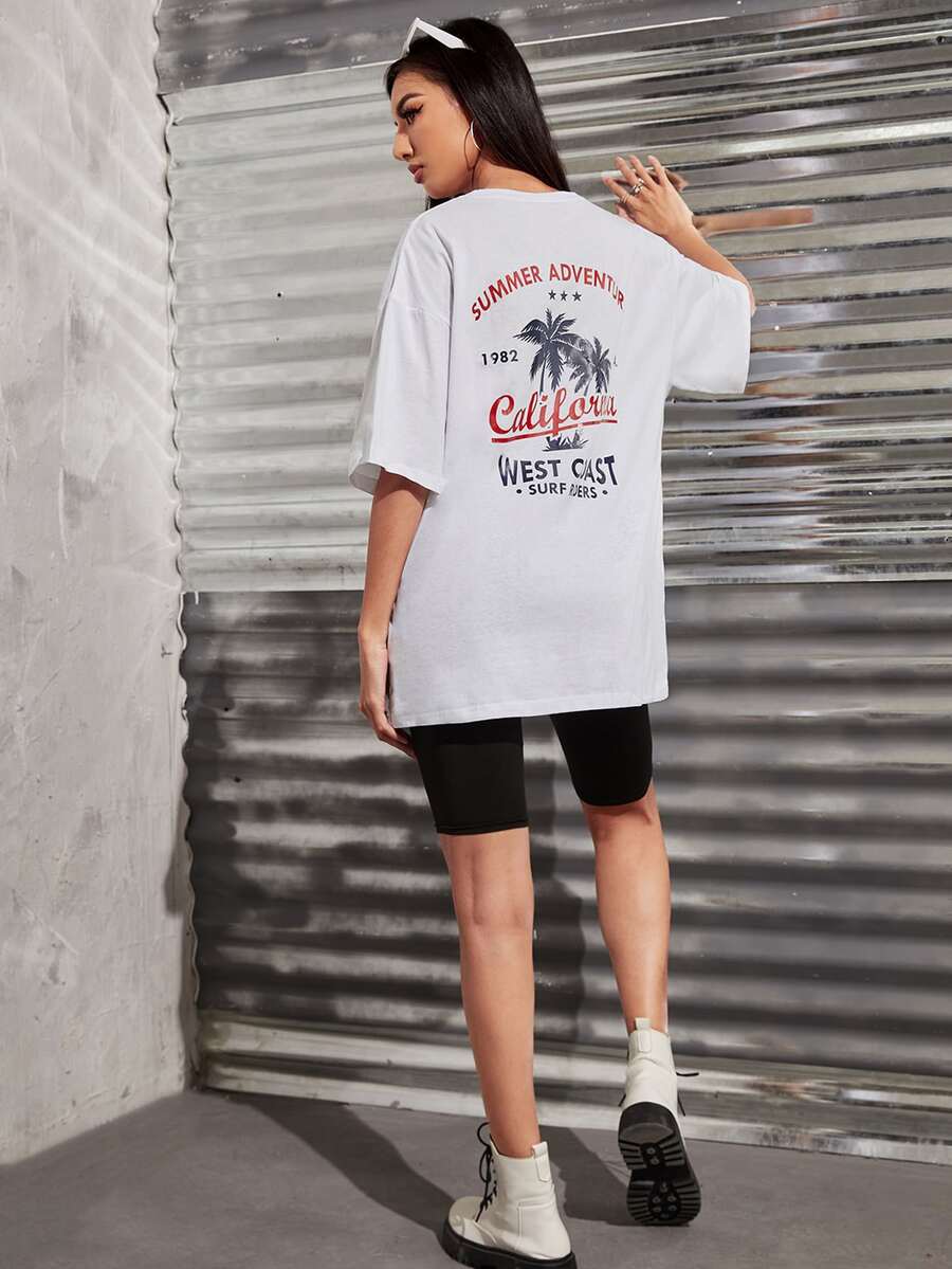 SHEIN LUNE Áo thun Lá thư Giải trí - trắng - Xem 1