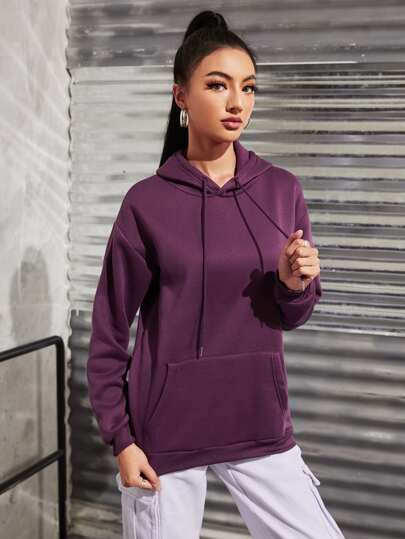 INAWLY 袋鼠口袋保暖内衬抽绳保暖内衬连帽衫，长袖上衣