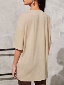 SHEIN Unity 休閒字母 熱帶印花女士T恤 - 杏色 - 查看 2