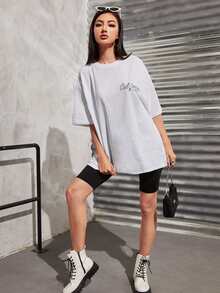 SHEIN LUNE Áo thun Lá thư Giải trí - trắng - Xem 2