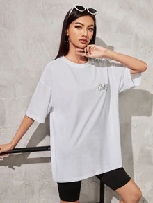 SHEIN LUNE Áo thun Lá thư Giải trí - trắng - Xem 3