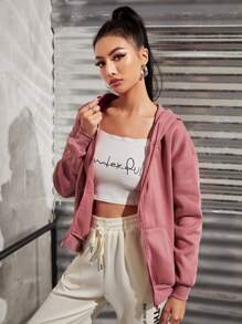 INAWLY Zip Up Drawstring Drop Shoulder Thermal Lined Hoodie,Long Sleeve Tops Graduation,Back To School Outfits,Graduation,Teacher Outfits For Women,Back To School Pullover Fall Outfit - Dusty Pink - View 4