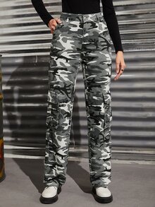 Camo Flap Pocket Side Cargo Jeans - Multicolor - View 1