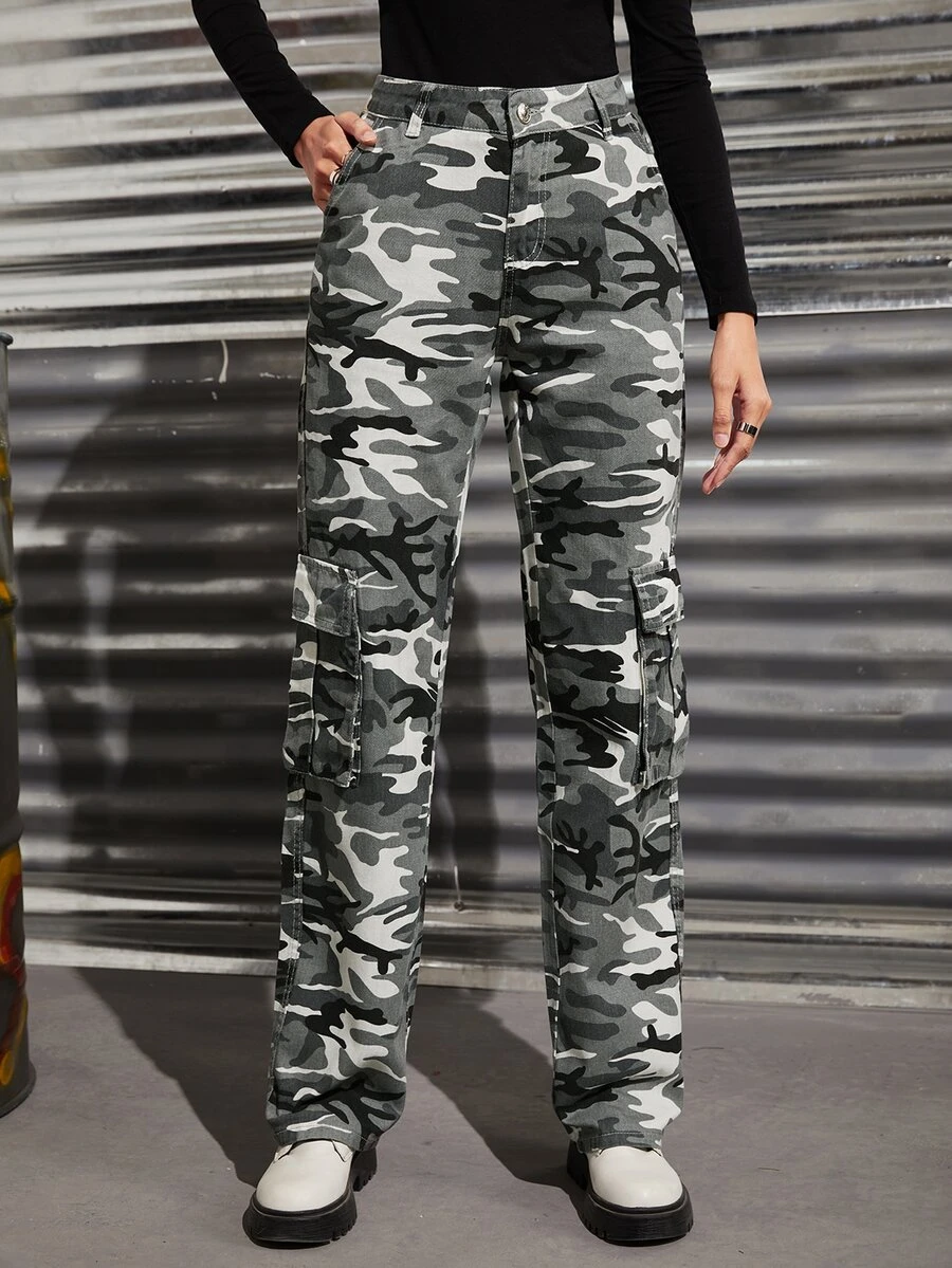 Camo Flap Pocket Side Cargo Jeans - Multicolor - View 1