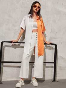High Waisted Wide Leg Crop Jeans - White - View 5