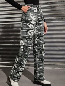 Camo Flap Pocket Side Cargo Jeans - Multicolor - View 4