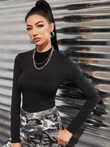 SHEIN Essnce Áo thun màu trơn màu đen Khái niệm cơ bản - màu đen - Xem 1