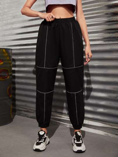 SHEIN Unity Contrast Reflective Piping Sweatpants Fall Cloth For Women