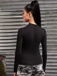 SHEIN Essnce Áo thun màu trơn màu đen Khái niệm cơ bản - màu đen - Xem 2