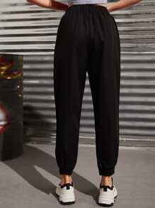 SHEIN Unity Contrast Reflective Piping Sweatpants Fall Cloth For Women - Black - View 2