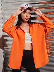 SHEIN Unity Solid Drop Shoulder Button Up Oversized Shirt