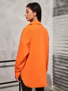SHEIN Unity Solid Drop Shoulder Button Up Oversized Shirt