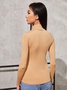 SHEIN Essnce Solid High Neck Form Fitted Tee - Apricot - View 2