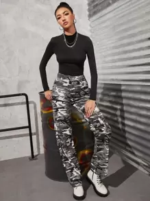 SHEIN Essnce Áo thun màu trơn màu đen Khái niệm cơ bản - màu đen - Xem 5