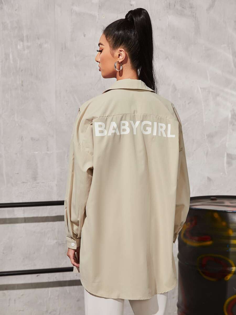 SHEIN Unity Letter Graphic Drop Shoulder Shirt - Light Grey - View 1