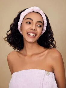 SHEIN Basic living 独家超细纤维水疗化妆头带珊瑚绒节日礼物-灰玫瑰圣诞节节日礼物送家庭浴室装饰夏季 - 粉色 - 查看 11
