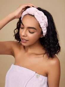 SHEIN Basic living 独家超细纤维水疗化妆头带珊瑚绒节日礼物-灰玫瑰圣诞节节日礼物送家庭浴室装饰夏季 - 粉色 - 查看 6