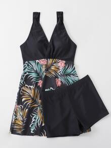 Random Tropical Print Swim Dress Summer Beach - Multicolor - View 5