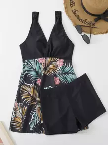 Random Tropical Print Swim Dress Summer Beach - Multicolor - View 8