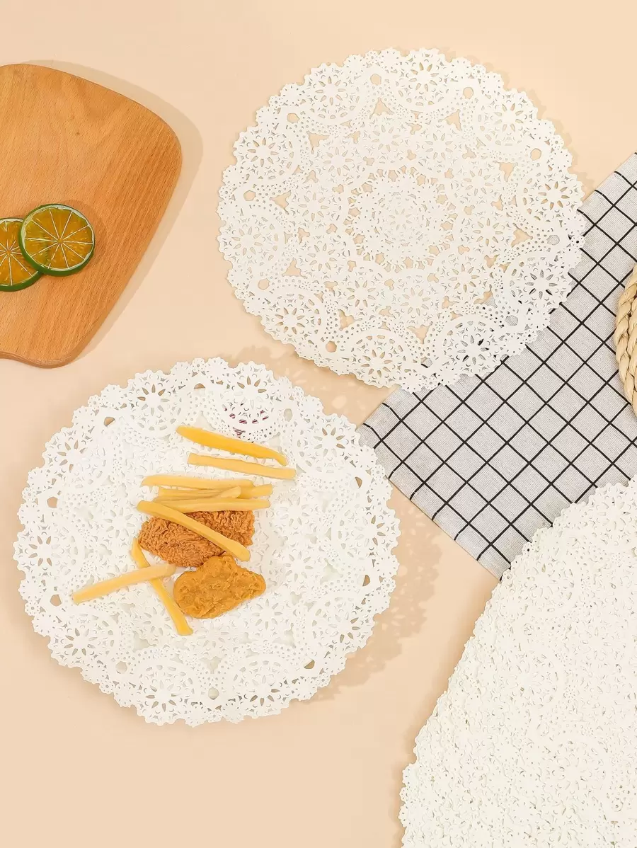 48 pièces Doublure en papier parchemin dentelle pour friteuse à air, doublure pour friteuse à air, papier pour friteuse à air - Blanc - Voir 1