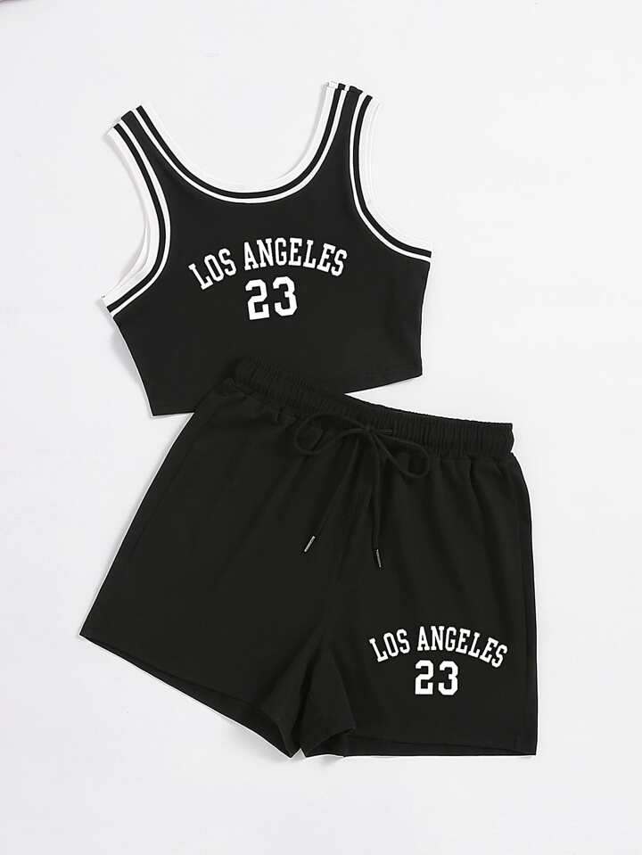 SHEIN EZwear 女性用 夏 タンクトップ&ショートパンツセット