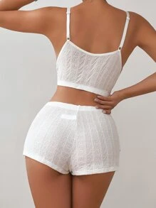 Set de lencería fruncido con nudo delantero con textura - Blanco - Ver 2