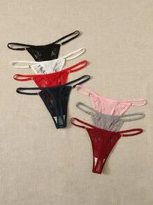 Shein Underwear&Sleepwear Basics 7-pak koronkowych paneli G-String, seksowna bielizna