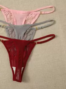 Shein Underwear&Sleepwear Basics 7-pak koronkowych paneli G-String, seksowna bielizna