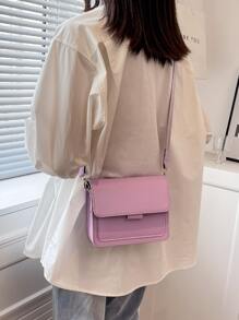 極簡風格翻蓋方包 - 紫色 - 查看 4