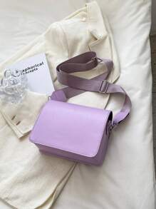 極簡風格翻蓋方包 - 紫色 - 查看 5