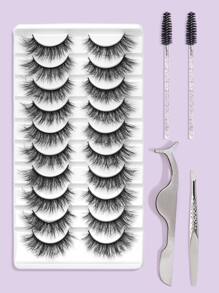 MAGEFY 10Pairs Of Natural Full False Eyelashes&2pcs Disposable Eyelash Brush&Tweezers&False Eyelash Aid,Thick Curling Fluffy Eyelashes For Party Use Manga Eyelashes, Travel Essentials - Black - View 1