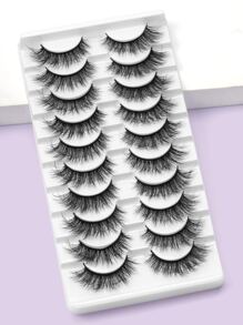 MAGEFY 10Pairs Of Natural Full False Eyelashes&2pcs Disposable Eyelash Brush&Tweezers&False Eyelash Aid,Thick Curling Fluffy Eyelashes For Party Use Manga Eyelashes, Travel Essentials - Black - View 2