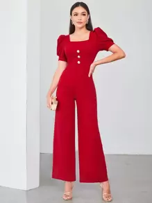 Modelyn Elegant Eenkleurig Jumpsuit Voorpand met Knoopjes